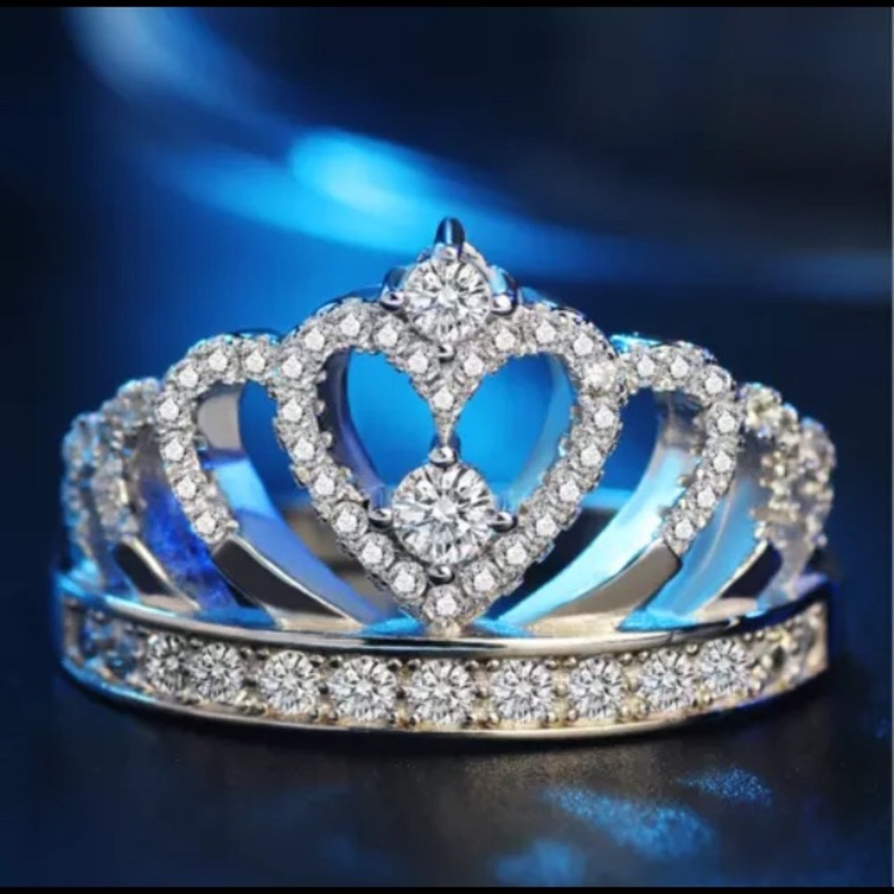 Romantic Princess Crown Heart 925 Silver Ring
